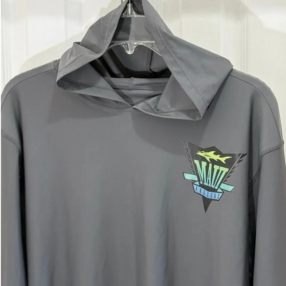 Maui & Sons men's SM hooded rash guard surfing shirt 50+UPF Tech. fish swim